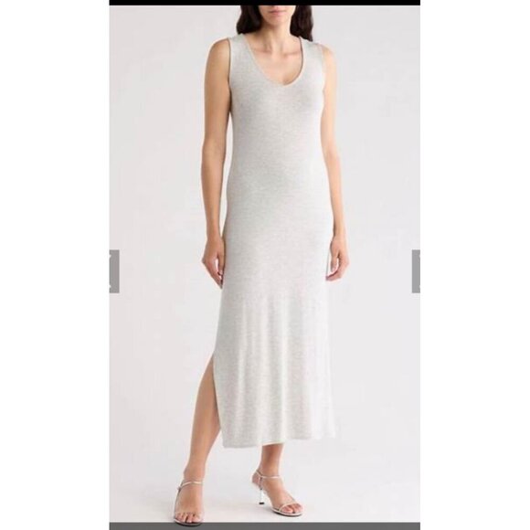 Rachel Parcell Dress Womens Large Gray V-Neck Midi Lightweight Stretch Minialist - Picture 1 of 9